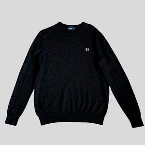 Fred Perry Jumper Mens Medium Merino Wool Black Crew Neck Casual Knit Sweater